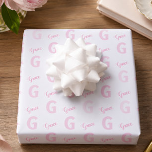 Personalized Pink Name Initial Wrapping Paper Sheet
