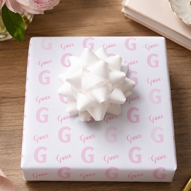 Personalized Pink Name Initial Wrapping Paper Sheet (Pink Monogram Wrapping Paper)