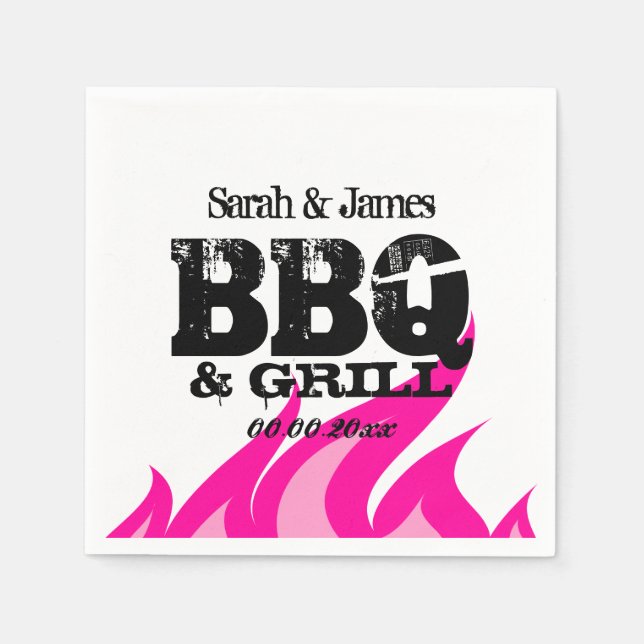 Personalized pink napkins for BBQ wedding party (Front)