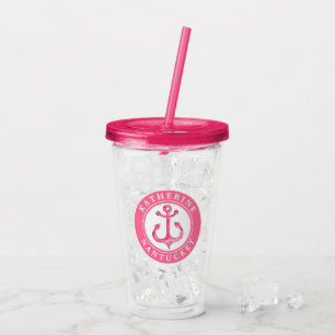 Personalized Pink Nautical Anchor Acrylic Tumbler