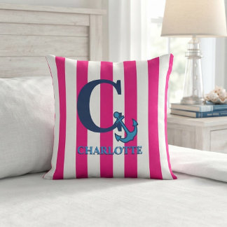 Personalized Pink Nautical Monogram Custom Name Throw Pillow