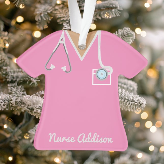 Personalized Pink Nurse Scrubs Ornament (Creator Uploaded)