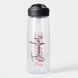 Personalized Pink Nurse Typography Water Bottle