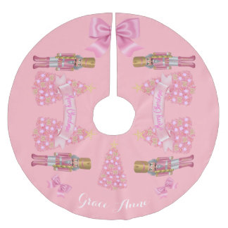 Personalized Pink Nutcracker Christmas tree skirt