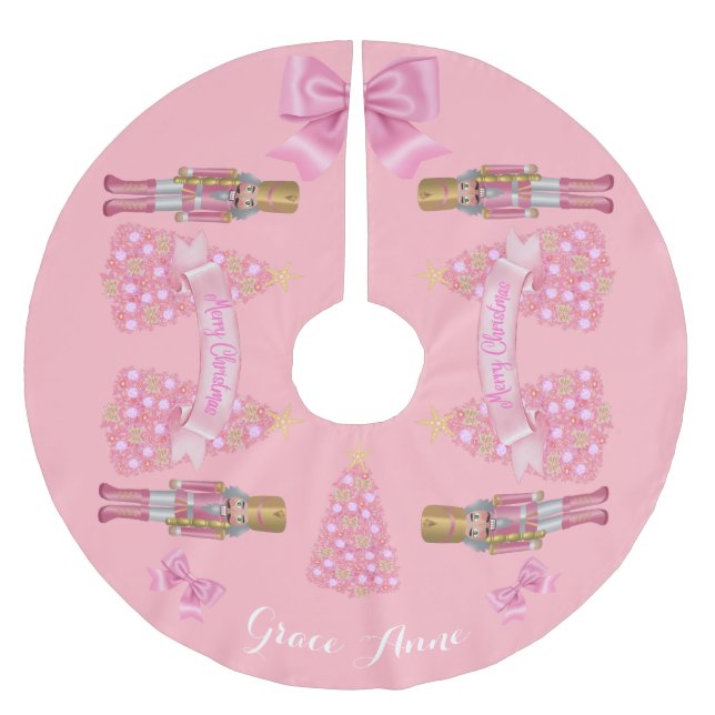 Personalized Pink Nutcracker Christmas tree skirt (Front)