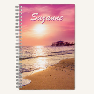 Personalized Pink Ocean Sunset Spiral Notebook