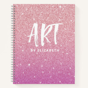 Personalized Pink Ombre Glitter Sketchbook Notebook