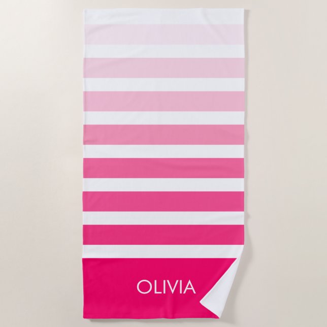 Personalized Pink Ombre Name Beach Towel (Front)