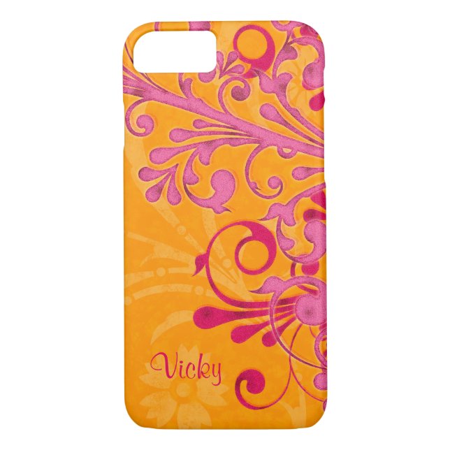 Personalized Pink Orange Floral Case-Mate iPhone Case (Back)