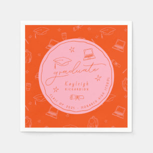 Personalized Pink Orange Graduation Party Napkins