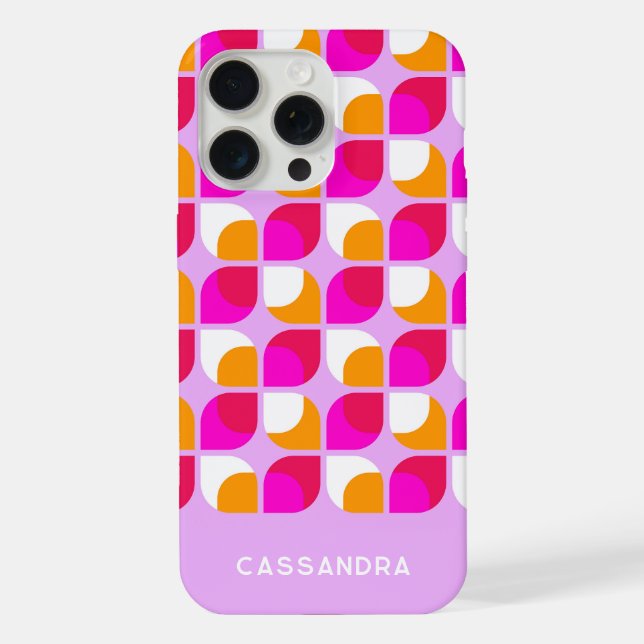 Personalized Pink Orange Midcentury Art Pattern iPhone Case (Back)