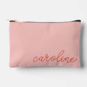Personalized Pink Orange Simple Script Typography Accessory Pouch