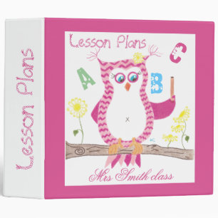 Personalized pink owl teacher binder