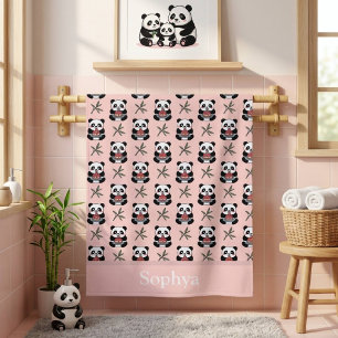 Personalized Pink Panda Kids Bath Towel