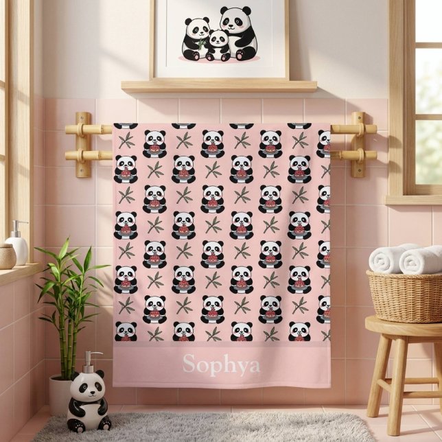 Personalized Pink Panda Kids Beach Towel (Creator Uploaded)