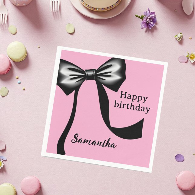 Personalized Pink Paper Napkins with Black Bow (Creator Uploaded)