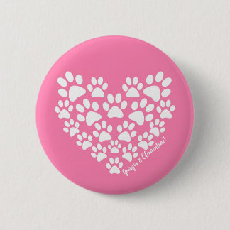 Personalized Pink Paw Print 2 Inch Round Button