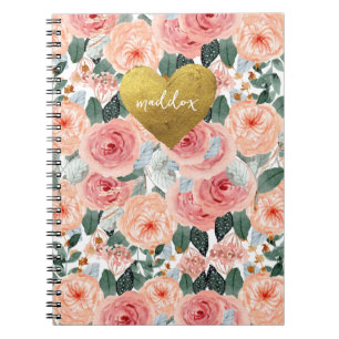 Personalized Pink & Peach Floral Notebook