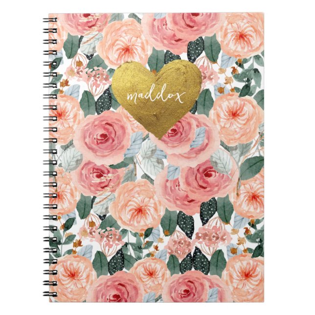 Personalized Pink & Peach Floral Notebook (Front)