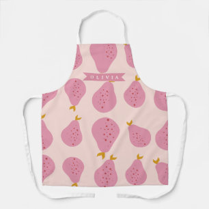 Personalized Pink Pear Pattern Cute Girly Fruit Apron