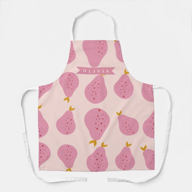 Personalized Pink Pear Pattern Cute Girly Fruit Apron (Front)