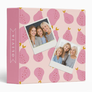Personalized Pink Pear Pattern Cute Girly Fruit Binder