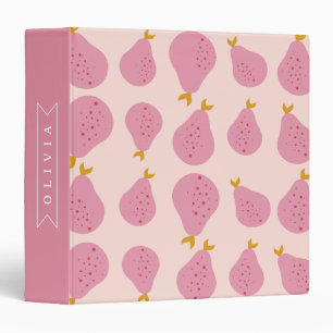 Personalized Pink Pear Pattern Cute Girly Fruit Binder