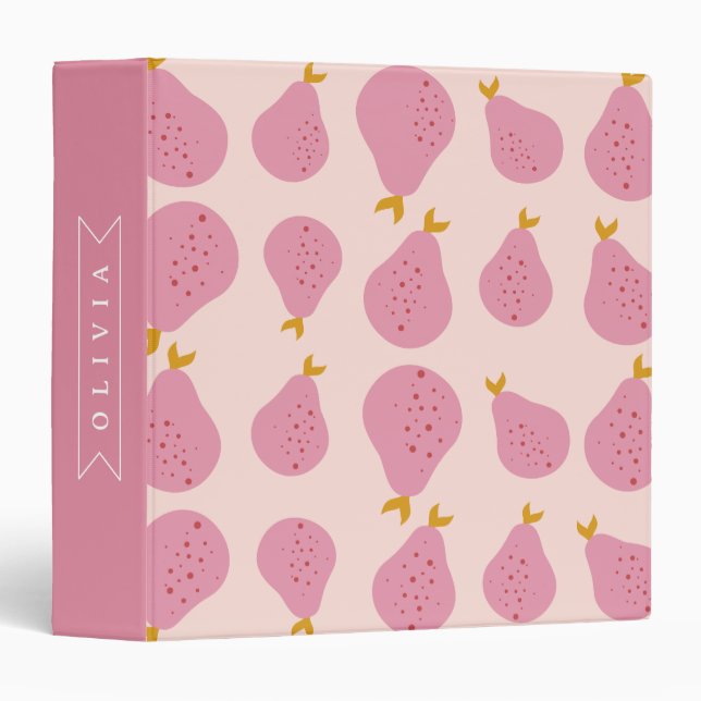 Personalized Pink Pear Pattern Cute Girly Fruit Binder (Front/Spine)
