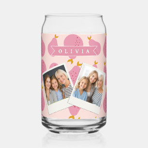Personalized Pink Pear Pattern Cute Girly Fruit Can Glass