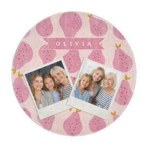Personalized Pink Pear Pattern Cute Girly Fruit Cutting Board