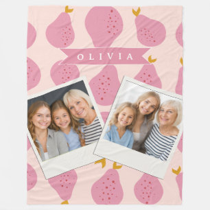 Personalized Pink Pear Pattern Cute Girly Fruit Fleece Blanket