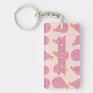 Personalized Pink Pear Pattern Cute Girly Fruit Keychain