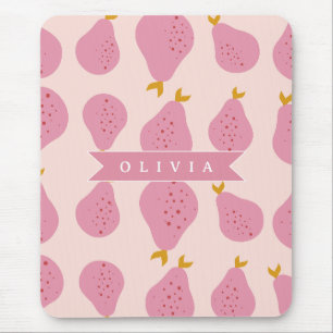 Personalized Pink Pear Pattern Cute Girly Fruit Mouse Pad