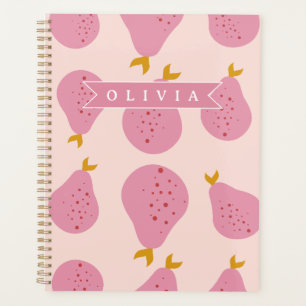 Personalized Pink Pear Pattern Cute Girly Fruit Planner
