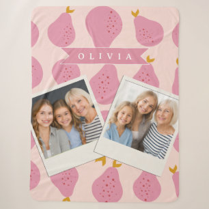 Personalized Pink Pear Pattern Cute Girly Fruit Sherpa Blanket
