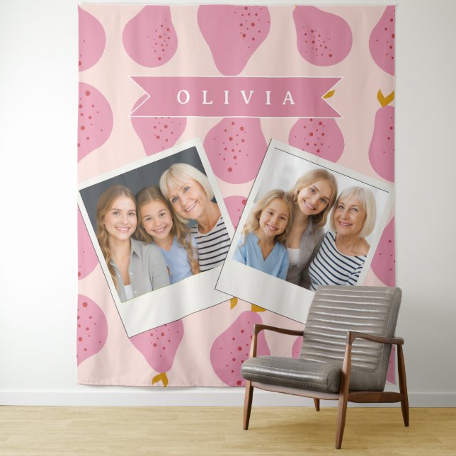 Personalized Pink Pear Pattern Cute Girly Fruit Tapestry (In Situ)