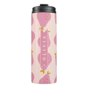 Personalized Pink Pear Pattern Cute Girly Fruit Thermal Tumbler