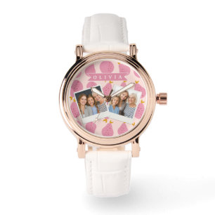 Personalized Pink Pear Pattern Cute Girly Fruit Watch
