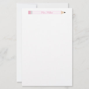 Personalized Pink Pencil Teacher Custom Stationery