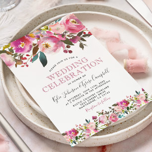 Personalized Pink Peony Floral Wedding Invitation