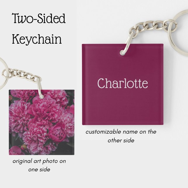 Personalized Pink Peony Flower Elegant Keychain (Creator Uploaded)