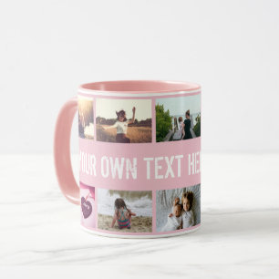 Personalized pink photo collage and text mug