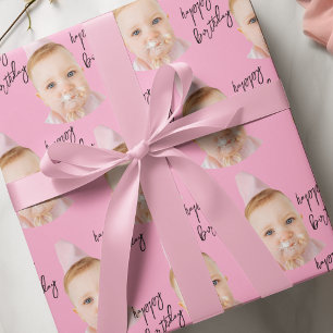 Personalized Pink Photo Collage Kids Birthday Wrapping Paper