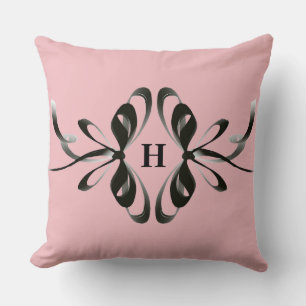 Personalized Pink Pillow with Black Bow Monogram
