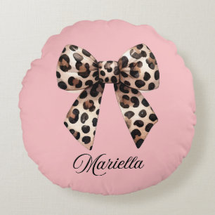 Personalized Pink Pillow with Leopard Bow 