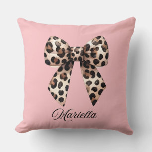 Personalized Pink Pillow with Leopard Bow 