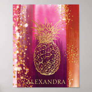 Personalized Pink Pineapple Gold Glitter Poster