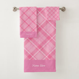 Personalized pink plaid bath towel set