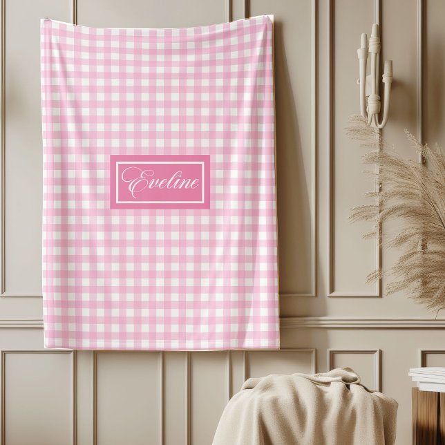 Personalized Pink Plaid Blanket Chic Cozy Accent (Personalized Pink Plaid Blanket Chic Aesthetic Style)