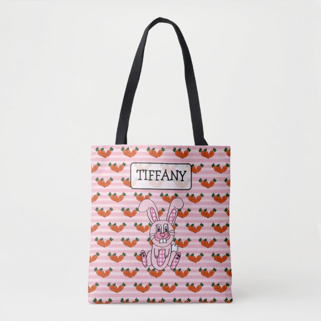 Personalized Pink Plaid Easter Bunny Bag (Front)